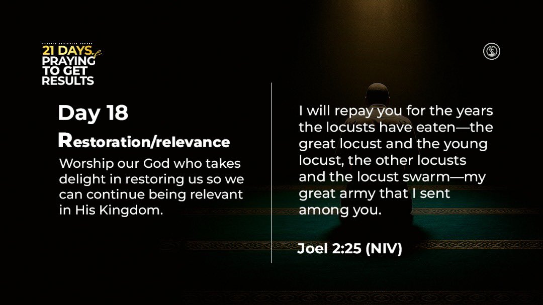 dcclagos's tweet photo. Welcome to Day 18 of our 21 days of Praying to Get Results
Our prayer focus for today is RESTORATION/RELEVANCE
Swipe to see devotional texts and prayer meeting details.
Join us as we pray π
#dccefam #prayer #prayingtogetresults #davidschristiancentre https://t.co/5Gx7m723Cc
