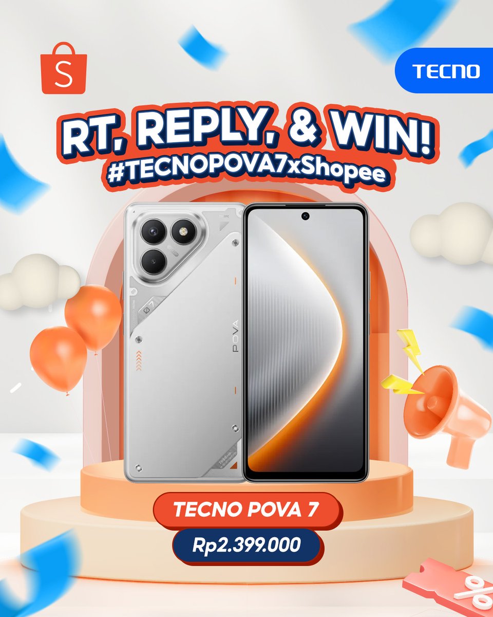 ✨GIVEAWAY TECNO POVA 7✨

Hari ini spesial buat kamu ada #TECNOPOVA7xShopee nih! Mau?

Caranya:
- Follow @shopeeID
- RT &amp; KLIK s.shopee.co.id/9pSqyk0j3x
- REPLY alasan mau mimin kirimin #TECNOPOVA7xShopee ya!

Good luck!