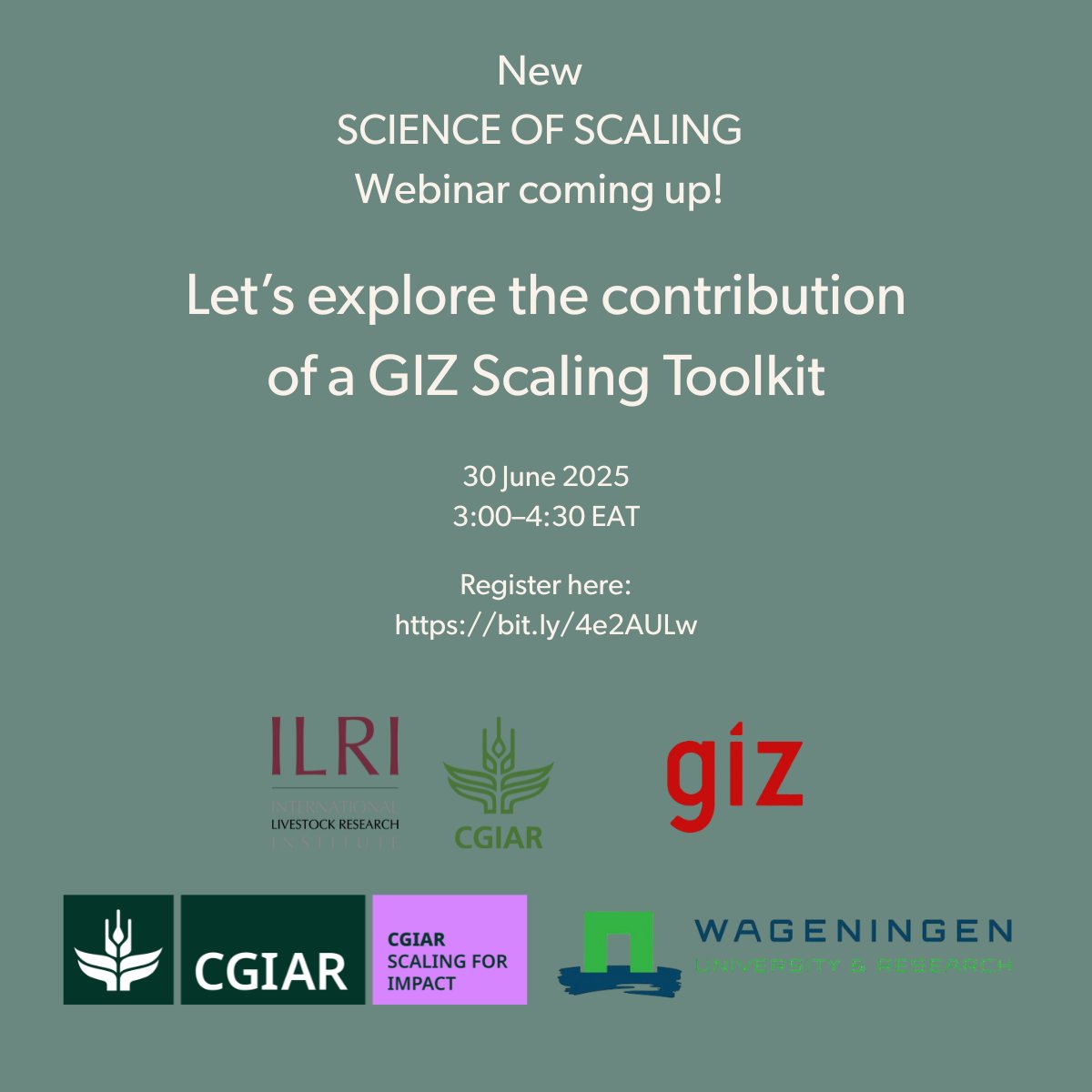 Don't miss the new Science of #Scaling coming up on Monday, 30 Jun, 3:00–4:30pm East Africa Time (12:00–1:30 UTC), when Pierre Golbach &amp; Jan Schroeder describe the Scaling Toolkit of #GIZ.

Register here: bit.ly/4e2AULw