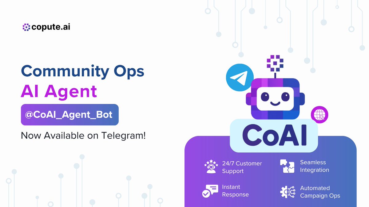 The Telegram version of #CoAI, our LLM AI Agent is now LIVE 🎉

Our open-source Community Management AI Agents for Web &amp; TG enable seamless and cost-effective operations in customer support, campaigns &amp; community management for projects

Say hi to @CoAI_Agent_Bot on TG 👋