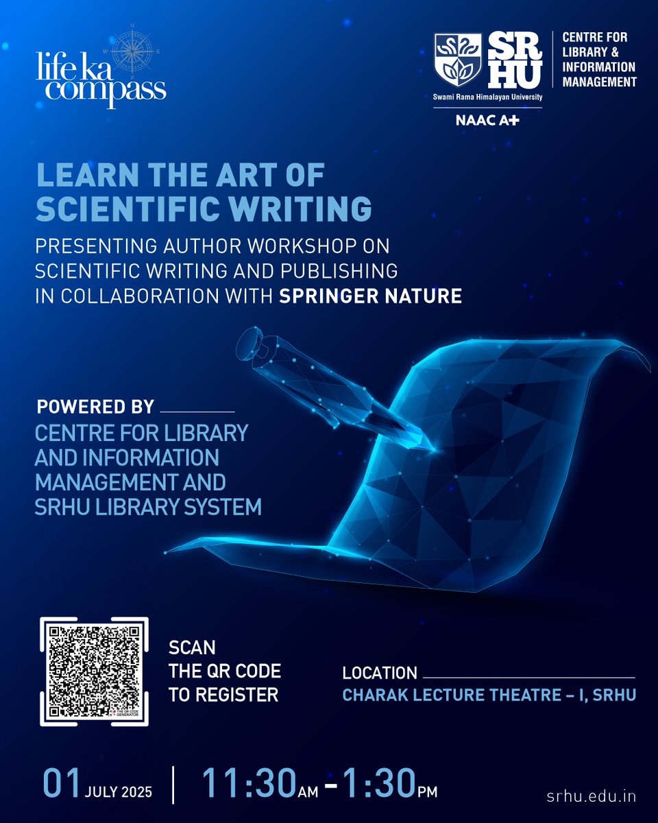 Unlock insights from experts and learn the skill of transforming your research into impactful publications.
To register, forms.office.com/Pages/Response…
#authorworkshop #SRHU