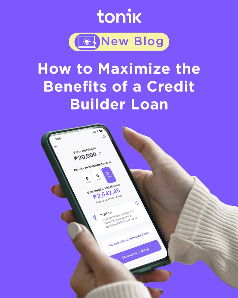 Start small, think big: Tonik’s Credit Builder Loan helps grow your credit score without drowning you in debt. Borrow up to ₱20K, pay on your terms, and enjoy built-in payment breaks with PayHinga. 💜#TonikReads​

Read more here: tonikbank.com/blog/how-maxim…
