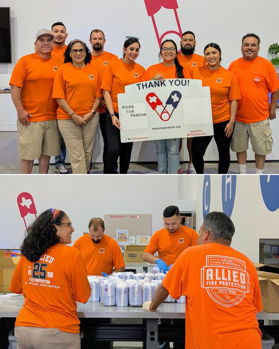 TXDIAPERBANK's tweet image. A warm welcome to the incredible team from Allied Fire Protection
This was their first time volunteering with the agency — and they jumped right in to support Texas families in need.
We’re so grateful for your time, teamwork, and heart. 💙
#AlliedFireProtection #TexasDiaperBank