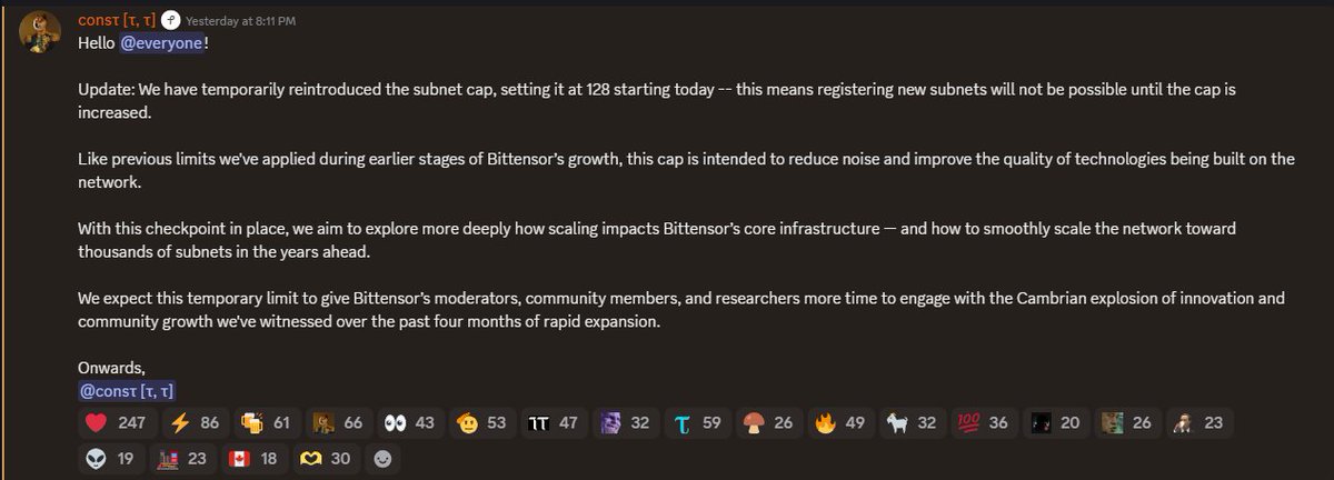 Dewpemine's tweet photo. Bittensor subnet cap at 128.

Less noise, more quality. https://t.co/fEznKYm9gO