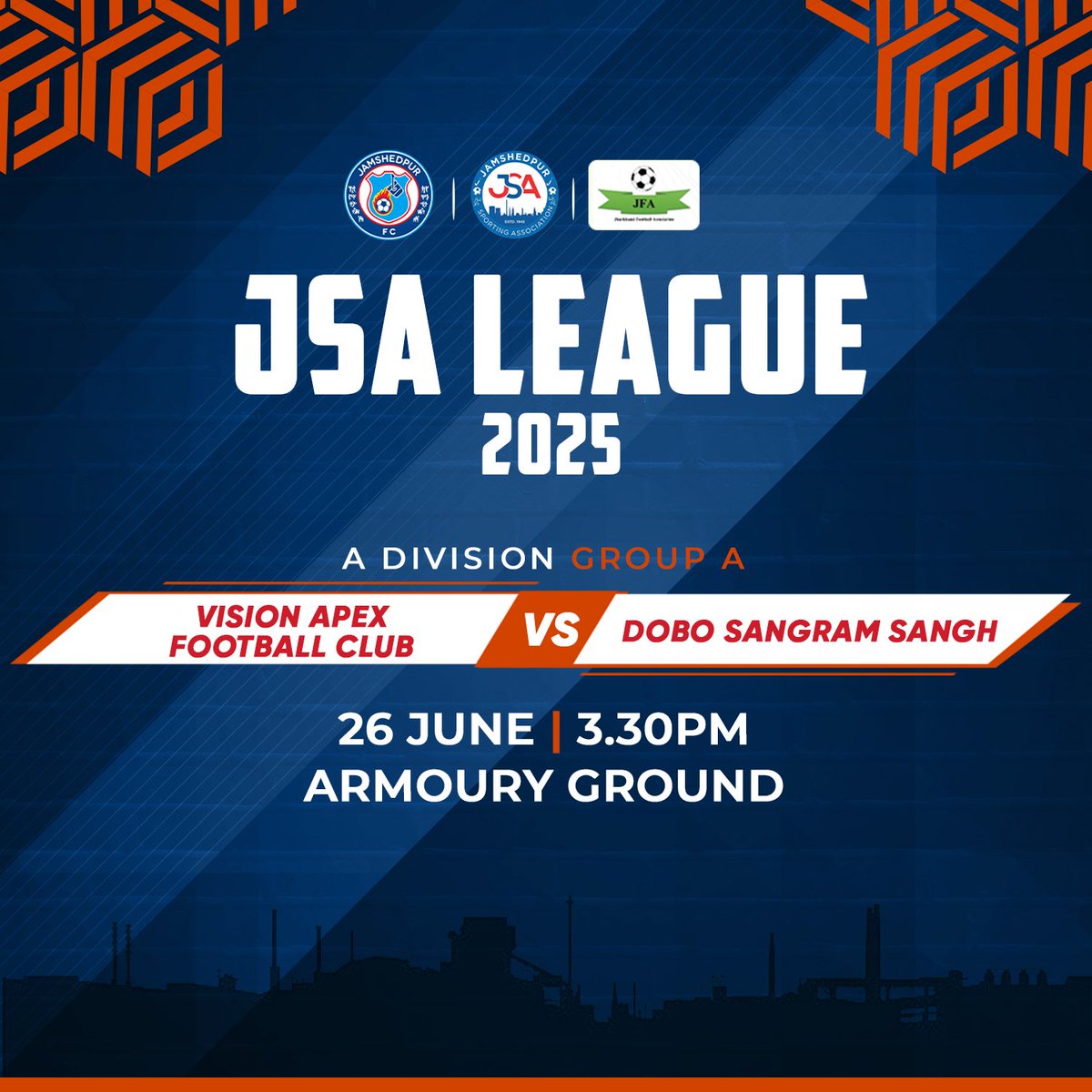 JSAJamshedpur's tweet photo. ⚽️🔥 It's match time between the rivals! 🏆 Who will emerge victorious? Let's get ready for an epic clash! 💥 

#JamKeKhelo #JSALeague #IndianFootball #Jamshedpur #Jharkhand https://t.co/oFDs1X77uJ