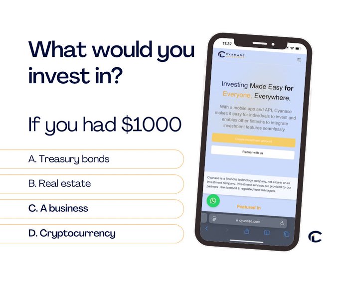 Investing and saving has never been easy for individuals or groups. Cyanase (<a href="/cyanaseInc/">Cyanase</a>) is changing the dynamics with a mobile platform and APIs that provide data intelligence to mitigate investment and portfolio management risks.

✅ Equities.
✅ Real estate.
✅ Commodities.