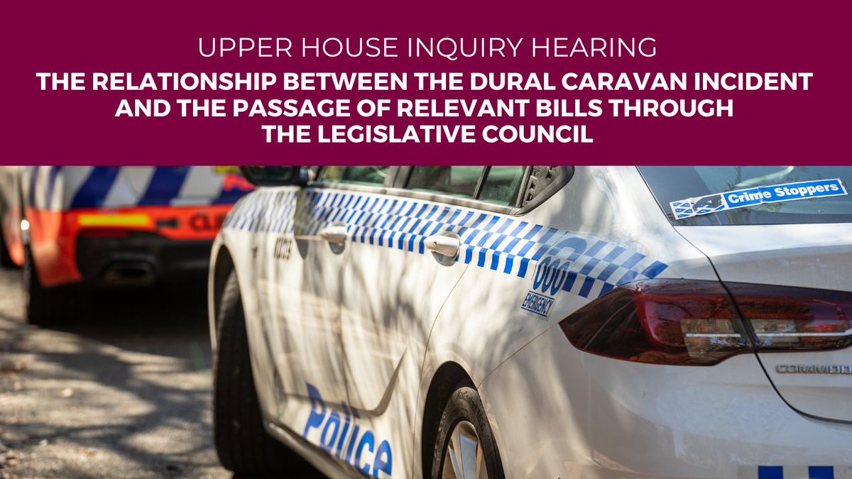 Also today in #UpperHouse committees, the Select Committee on the Relationship between the Dural Caravan Incident and the Passage of Relevant Bills through the Legislative Council is holding a public hearing from 10am. Watch live: bit.ly/webcastnsw