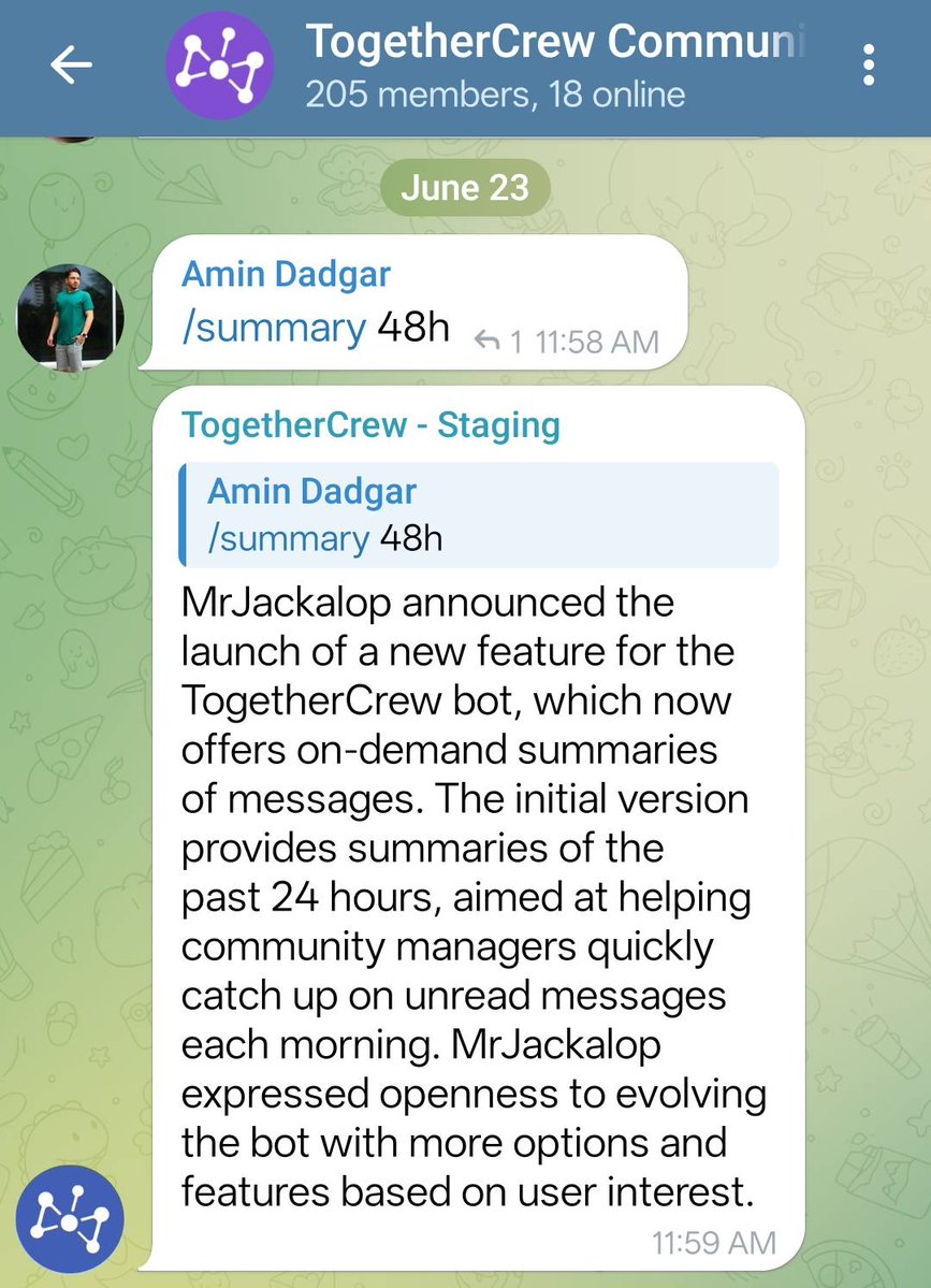 together_crew's tweet image. Don’t just take our word for it. Here’s our AI Assistant live in action, in our own community

📩 &apos;/summary&apos; = instant recap

Because we know that even the most loyal members can’t read every message, every day. Our AI keeps them connected, without the scroll fatigue