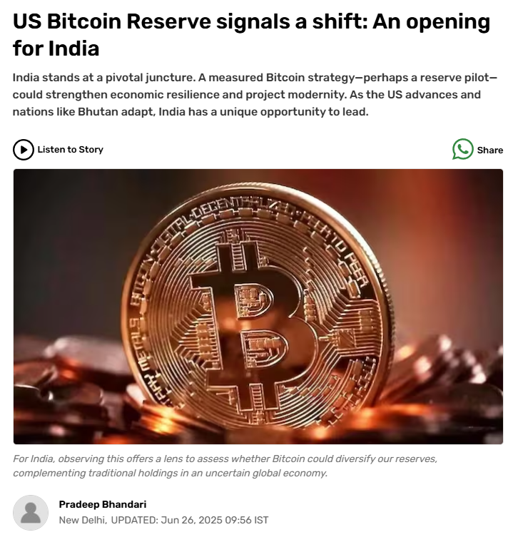 BREAKING: 🇮🇳 BJP’s national spokesperson Pradeep Bhandari (<a href="/pradip103/">Pradeep Bhandari(प्रदीप भंडारी)🇮🇳</a>) highlights importance of #Bitcoin as a strategic reserve.