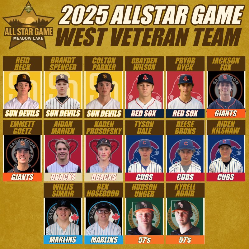 thespbl's tweet photo. Veteran All Stars for the 2025 SPBL All Star Game in Meadow Lake on July 1st! https://t.co/3bPF6f6mqG