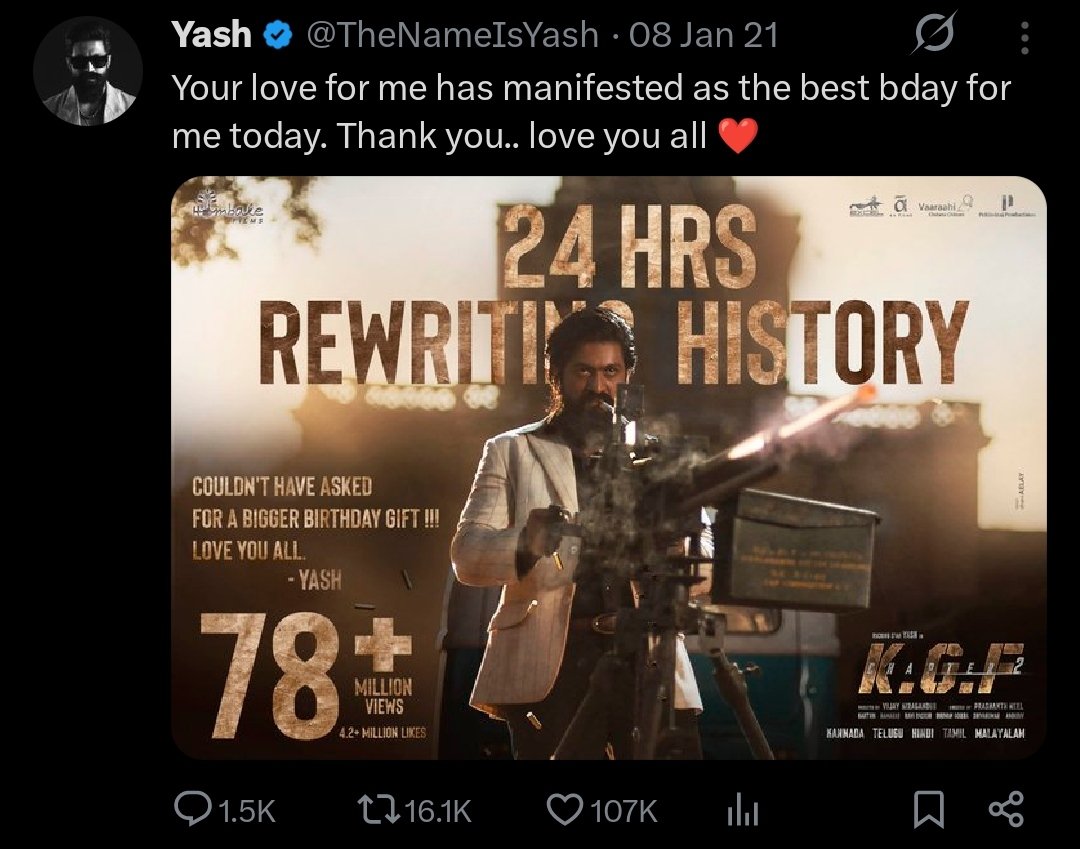 sachi_1933's tweet image. Peak Reach in 2 days ... 💥💥💥💥
Jan 8th 2026 idu repeat agbeku @TheNameIsYash .. 🤞🤞🤞
#YashBOSS #ToxicTheMovie #Kgf2