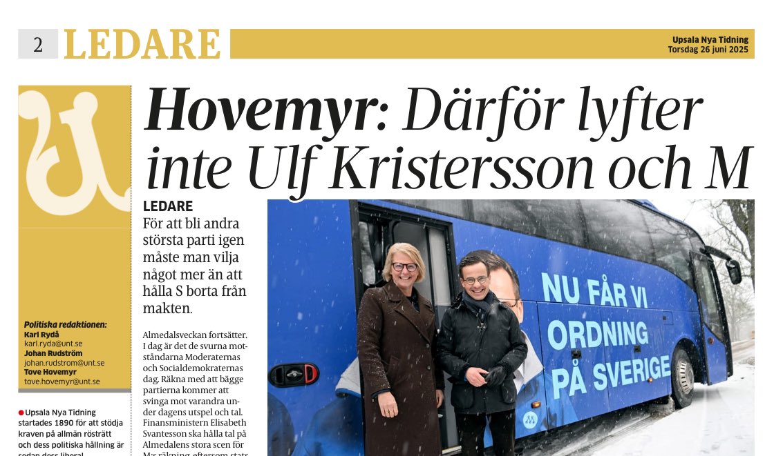 Varför lyfter inte Ulf Kristersson och Moderaterna? 🤔Ⓜ️
Svaren finns i min ledare i dag (länken är öppen):
unt.se/ledare/ledarkr…