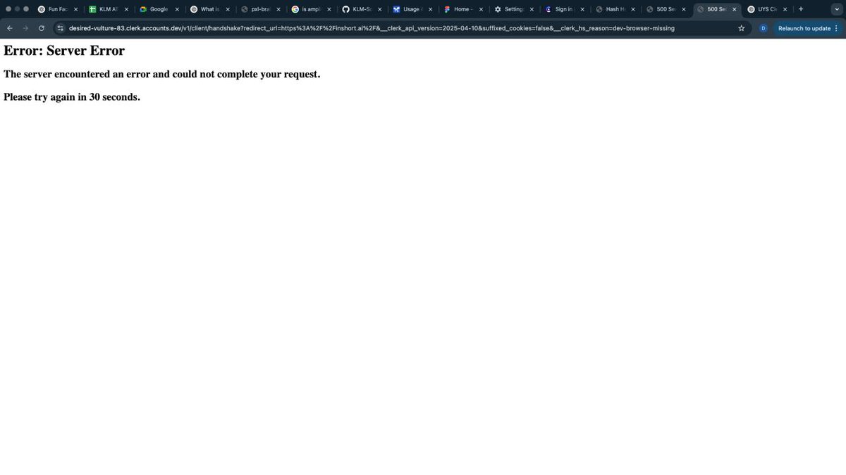 deepakes2003's tweet photo. Clerk  is currently not working and showing a server error. @clerk https://t.co/MIbskOO5TK