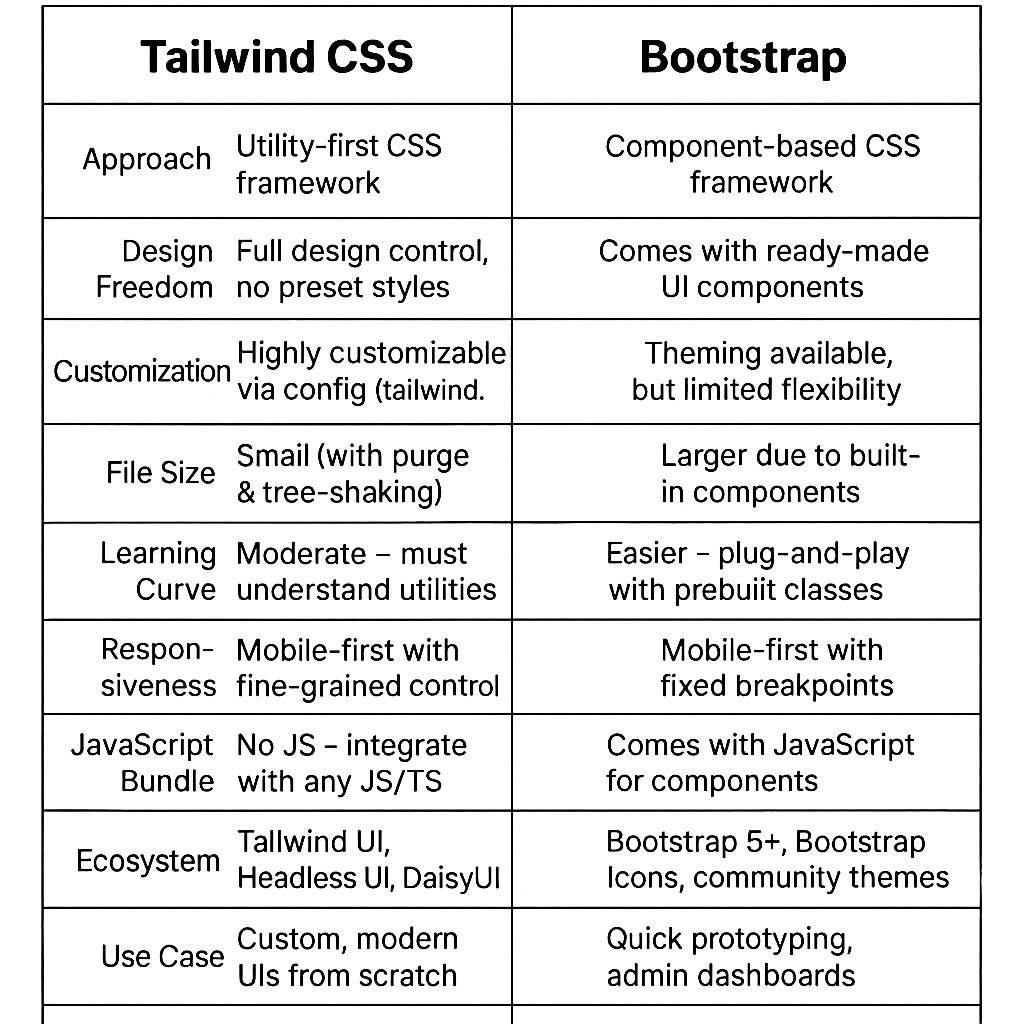 Tailwind CSS vs Bootstrap Comparison