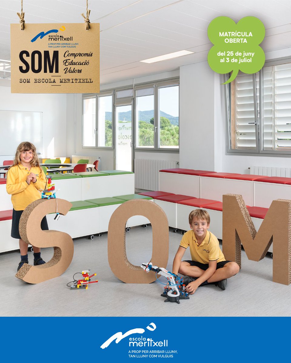 Matrícula oberta del 25 de juny al 3 de juliol. 
Infantil, Primària i ESO. 
Batxillerat des del 3 d'abril
Més informació a fundaciomeritxell.cat.
SOM Escola Meritxell.