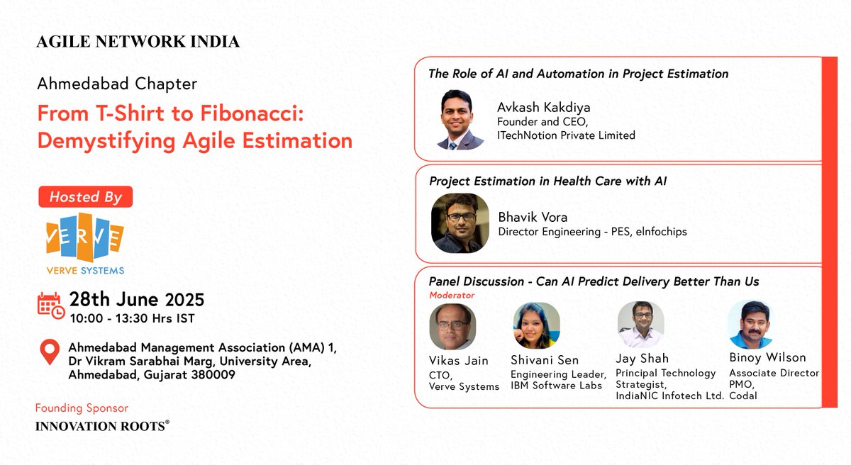 AgileNetwork_in's tweet image. Agile Network India Community #AhmedabadChapter | #JuneEvent

Agenda Live!

Date: 28th June, 2025 (Saturday)

Time: 10:00am to 1:30pm

Hosted By: Verve Systems, #Ahmedabad

RSVP Now: agilecommunity.org/event-details/… (Free to Participate)