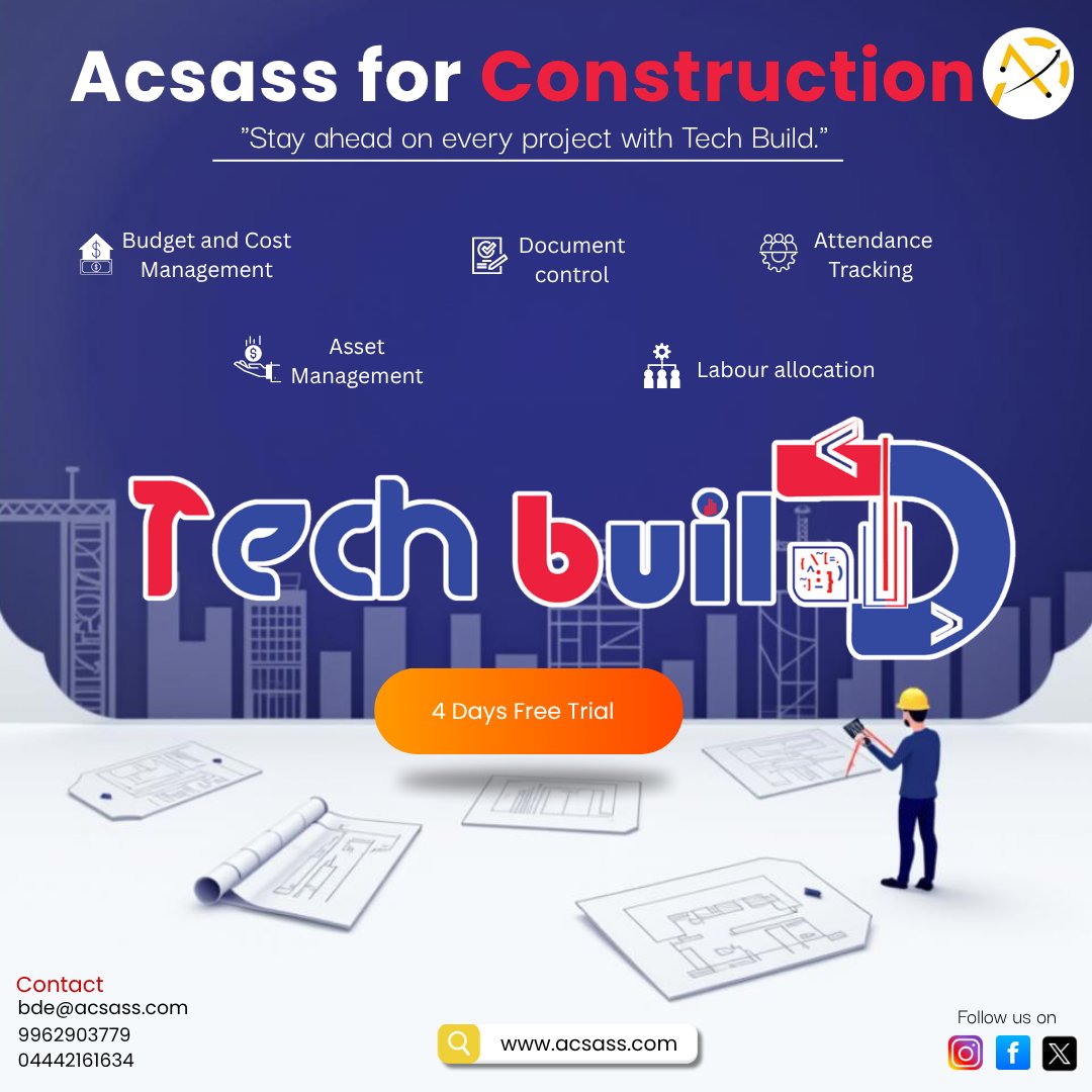 ACSASS124730's tweet image. Build smarter, not harder! 💡 Tech Build Software makes project management easy—track assets, manage teams, and deliver on time. Book your FREE DEMO now! Contact us and let’s build success together.
#StreamlineSuccess #ConstructionTech #TechBuild #FreeDemo #ContactUs