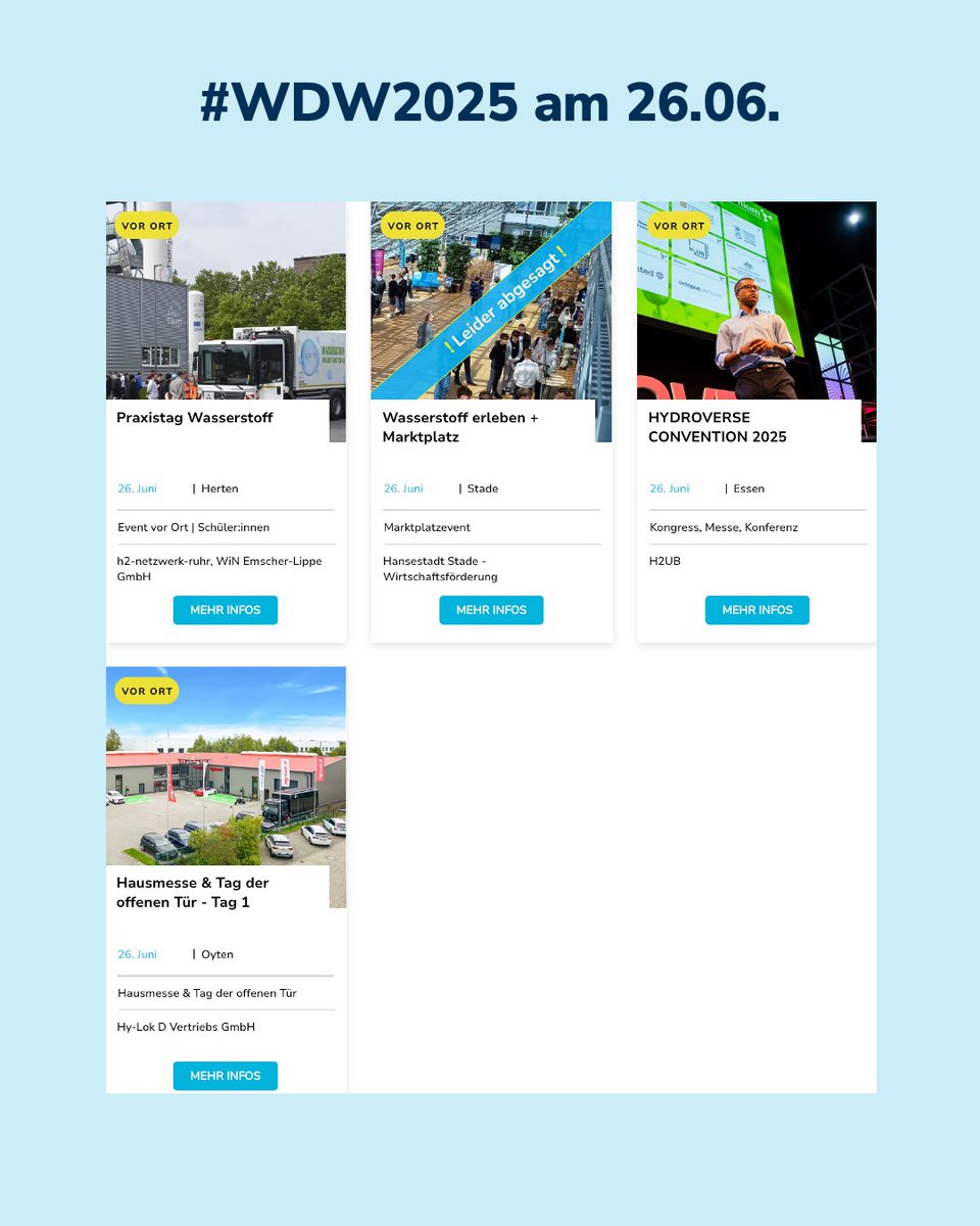 #WDW - Unterwegs für die WOCHE DES WASSERSTOFFS
Heute, 26. Juni laden 22 Veranstalter ein. Wir wünschen allen Interessierten einen spannenden Einblick in die facettenreiche Welt des Wasserstoffs.
Mehr Infos: linkedin.com/feed/update/ur…

#WDW2025
#Wasserstoff
#WasserstoffErleben
