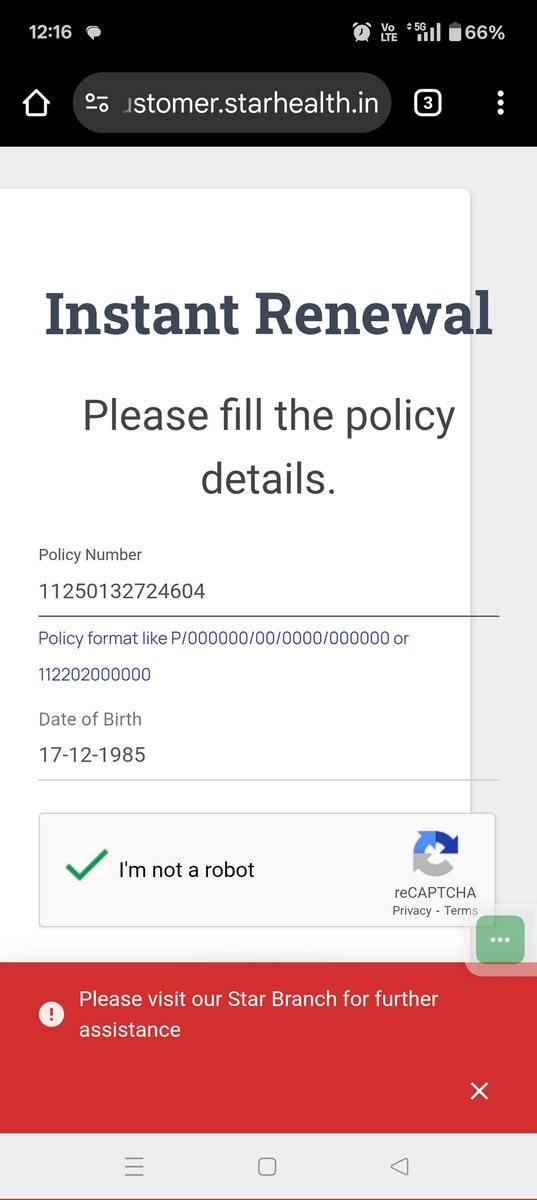 pnagarudit's tweet photo. @StarHealthIns I could not get renewal of my existing policy. From last 02 days I faced problem and error is showing as per below image https://t.co/ztLZ0srQjB