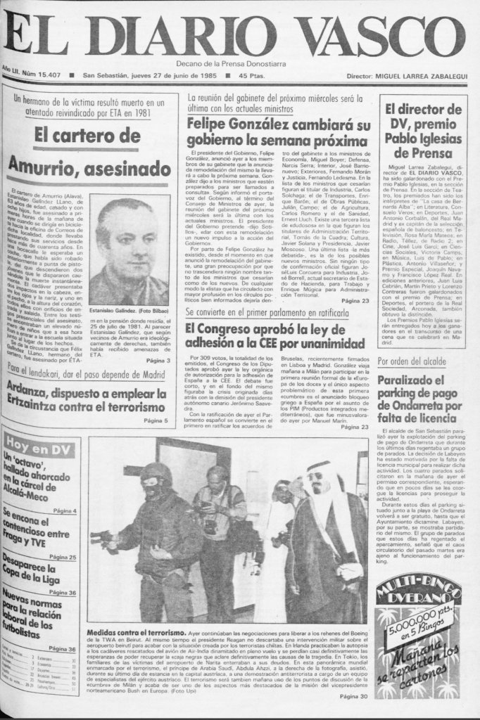 ¿Sabías que #TalDiaComoHoy de 1985 #ETA asesinó al cartero de #Amurrio, Estanis Galíndez, y que cinco años antes habían asesinado a su hermano Félix?

Vivió esos 5 largos años amenazado, sabiendo que su destino podía ser el mismo de su hermano. Y lo fue.

Esto era ETA 🧵