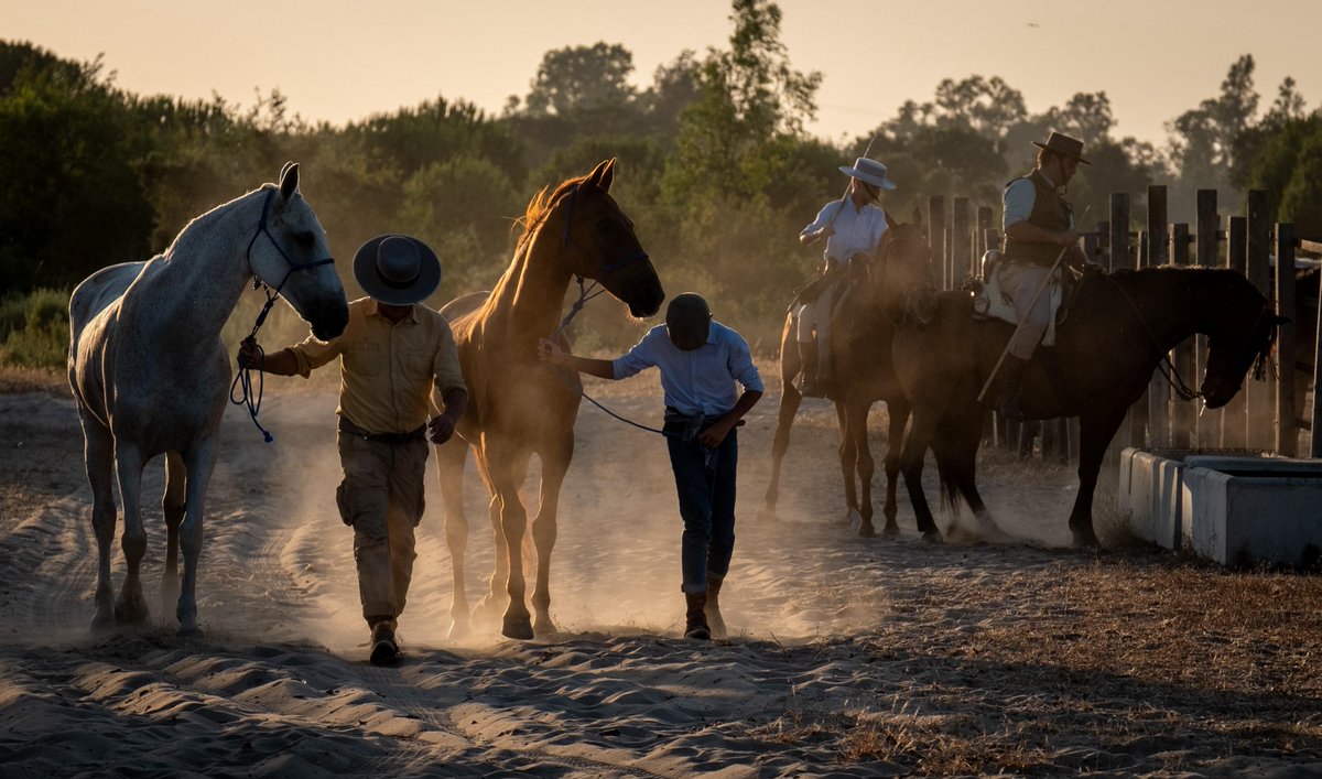 DipuHU's tweet image. 🐎 @toscanodavid junto al diputado de #MedioAmbiente, Arturo Alpresa, la Asociacion de Criadores de Ganado Marismeño y otras autoridades en el toril de la Arenilla, junto a las protagonistas del día de hoy que en breves minutos pasarán por #ElRocío en "la Saca de las Yeguas"