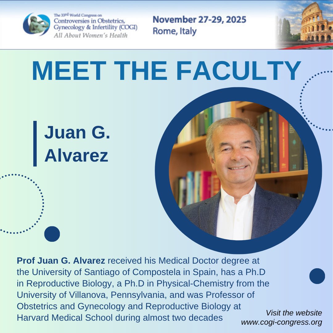 cogicongress's tweet image. Meet the Faculty of #COGI2025!
We’re excited and honored to welcome Juan G. Alvarez who is Director of Centro ANDROGEN, one of the leading male infertility clinics in Europe, and Scientific and Medical Director of BIOKIBANK, one of the top sperm banks in Spain. He combines his…