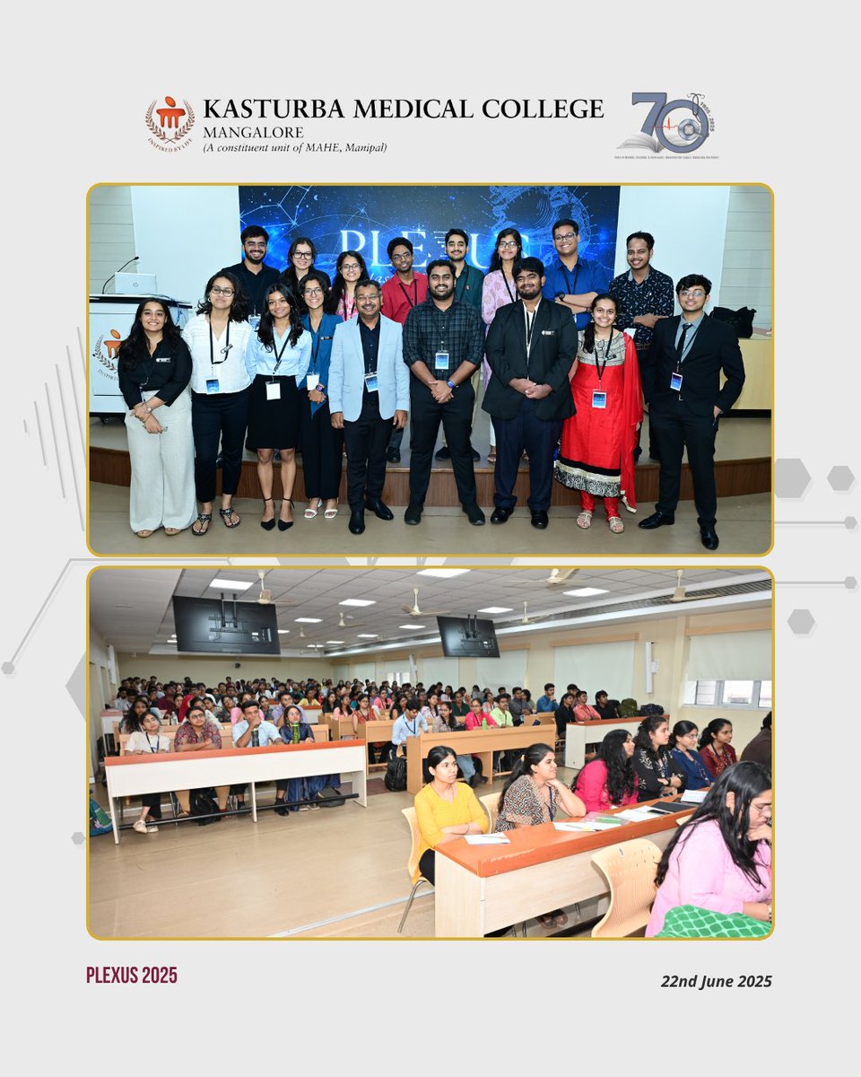 KMC_Mangalore's tweet photo. SPHYGMUS at KMC Mangalore hosted #PLEXUS2025, an Internal Medicine masterclass with 210+ delegates from 15 colleges. Academic sessions, cryptic hunts, and posters made for a vibrant learning experience. #MedicalEducation #StudentFest #KMCMangalore https://t.co/qNEQdBVVwy