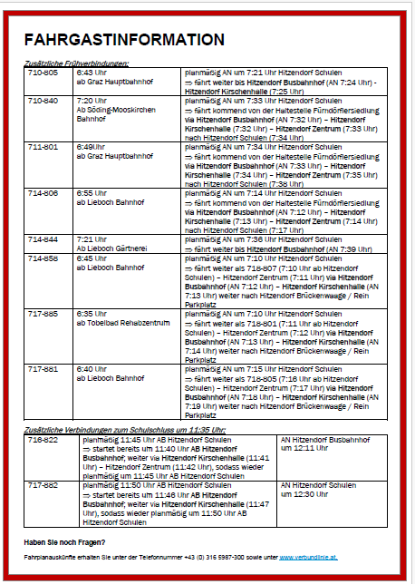 Fahrgastinformation des Busbetriebs für Hitzendorf: