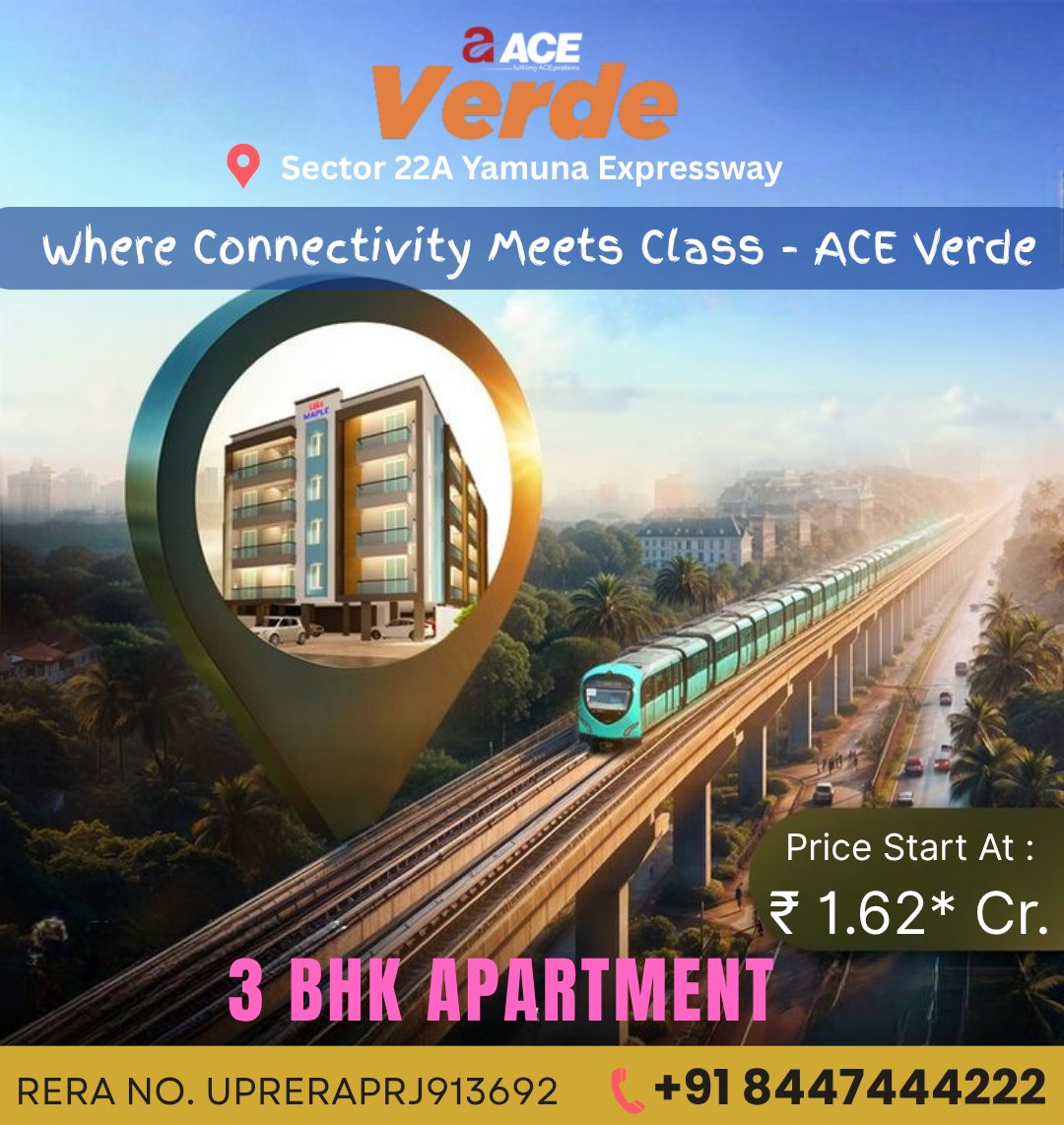 PropertynewsPro's tweet photo. ACE Verde – Luxury That Speaks for Itself
3 BHK Residences | From ₹1.60 Cr*
📍 Sector 22A, Yamuna Expressway
Near Airport, Film City &amp; F1 Circuit
📞 +91 8447444222
🌐 https://t.co/xvJ3d0B7Sd
🔖 RERA: UPRERAPRJ913692

#AceVerde #newlaunch #NoidaRealEstate #DreamHome https://t.co/WfCJvJxk94