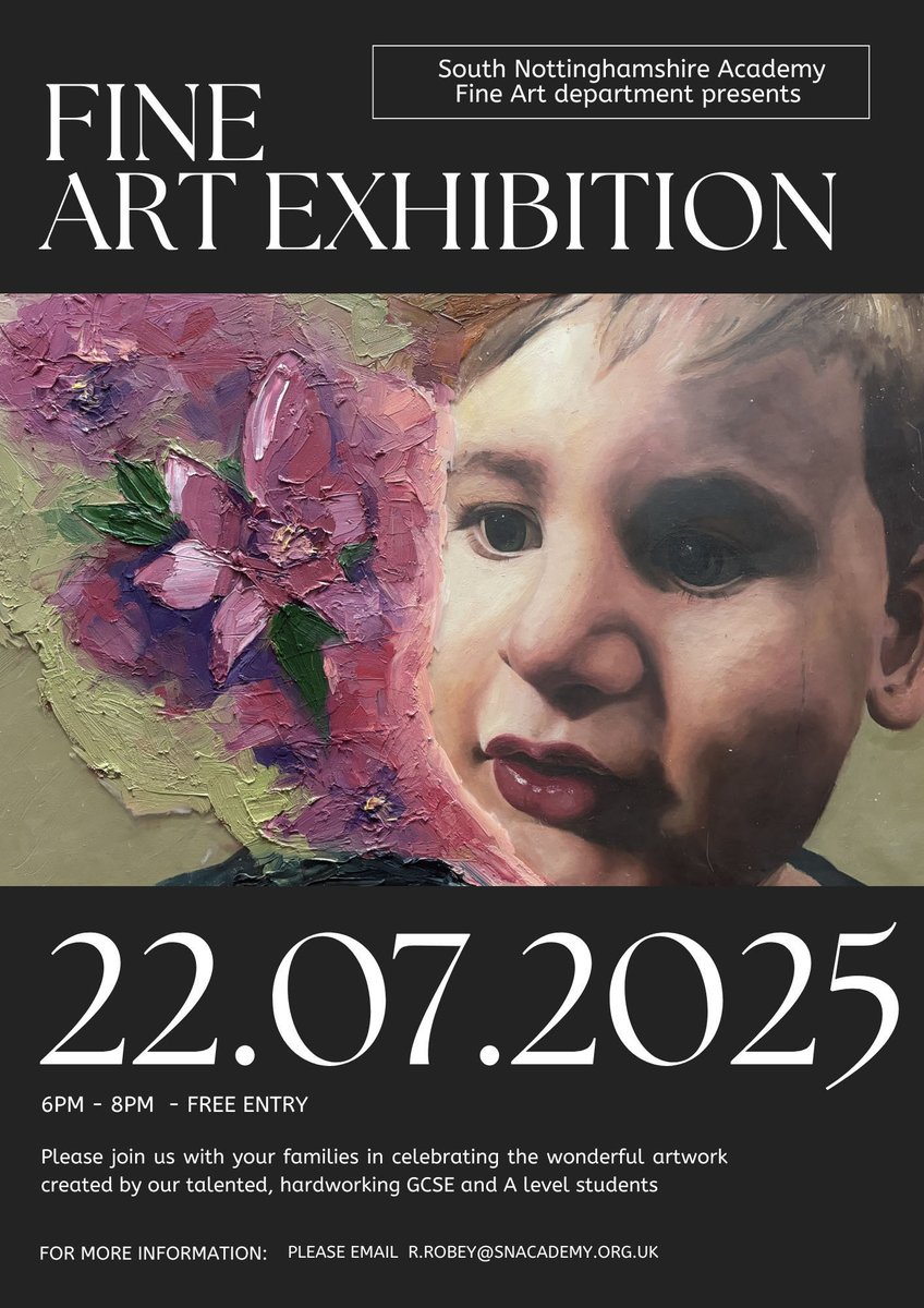 SNA (@southnottsacdmy) on Twitter photo Please join us on Tuesday 22nd July 2025 where the SNA Art department will be showcasing this years GCSE and A level student artworks in a private viewing exhibition at SNA from 6pm - 8pm. <a href="/Head_SNA/">D Philpotts</a> #FineArt #TheSNAWay Please join us on Tuesday 22nd July 2025 where the SNA Art department will be showcasing this years GCSE and A level student artworks in a private viewing exhibition at SNA from 6pm - 8pm. <a href="/Head_SNA/">D Philpotts</a> #FineArt #TheSNAWay