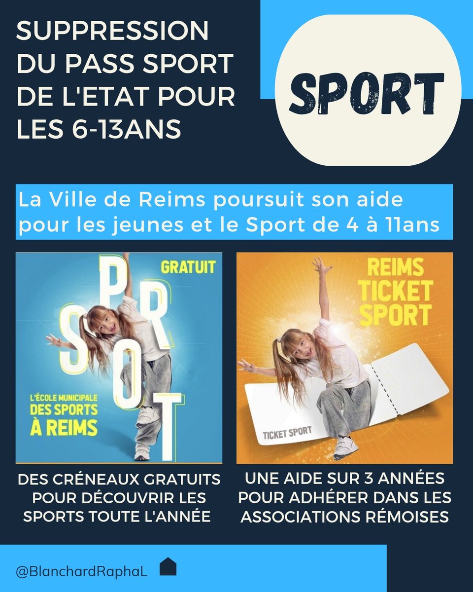 🚨La <a href="/VilledeReims/">Ville de Reims</a> maintient son soutien massif à la jeunesse et au sport avec l'école municipale des Sports et le Reims Ticket Sport.

➡️ Deux dispositifs grand public