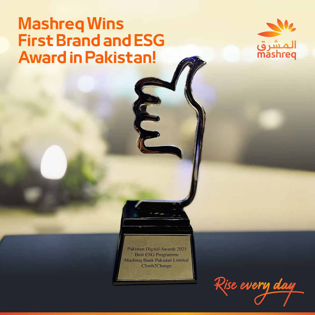 MashreqTweets's tweet photo. We’re thrilled to announce that our #Climb2Change initiative has won the Best ESG Program at the Pakistan Digital Awards 2025 – marking Mashreq Pakistan’s very first award in the country.
From the peaks of K2 and Broad Peak to the base camps at Goro II and Concordia, Phase 3 of #Climb2Change brought together communities, NGOs, influencers, and volunteers to spotlight environmental preservation, waste reduction, and recycling.
This award is a powerful reminder that purpose-led impact matters and we’re just getting started. Congratulations to our incredible teams and partners who made this possible.
#Mashreq #Mashreqpakistan #ESG #Climb2Change #PakistanDigitalAwards
Mashreq Bank Pakistan Limited has commenced pilot operations as a Digital Retail Bank under a restricted license from the State Bank of Pakistan (SBP), with public offerings to follow upon regulatory approval and a commercial license from SBP.
