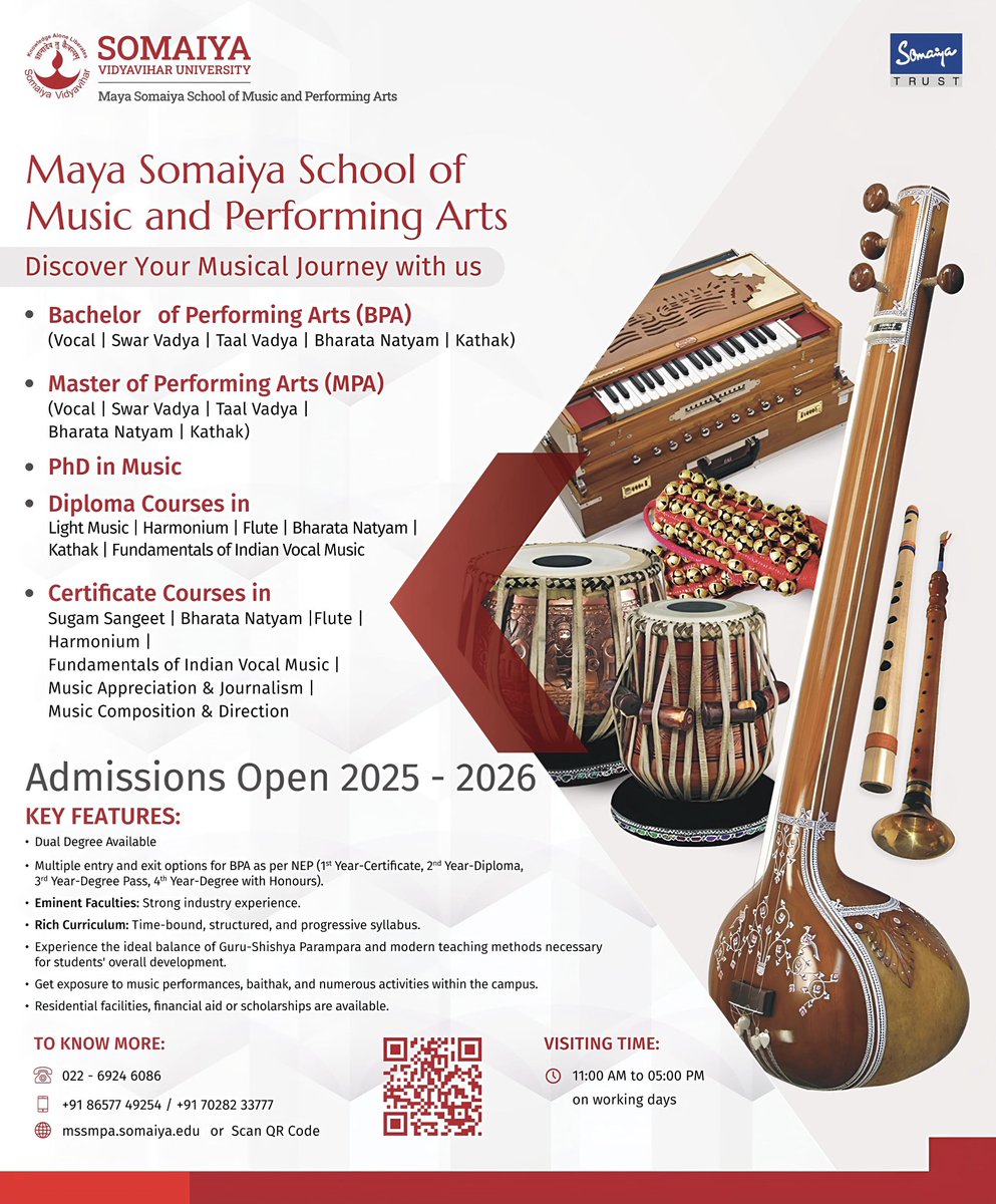 Admissions open for Graduate, Masters &amp; PhD courses in Indian Music and Dance. Students can also enroll for dual degree programs. Additionally Diploma &amp; Certificate courses are also doable in this UGC approved university. Contact Shivam Rai +91 9136647928 for details.