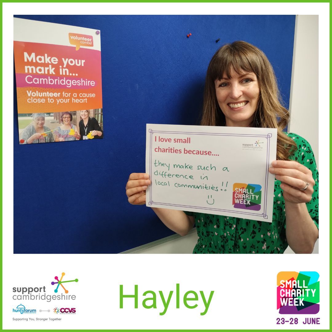 Hayley is another of our wonderful Trustees!  

“I love small charities because they make such a difference in local communities!” 

#SmallCharityWeek