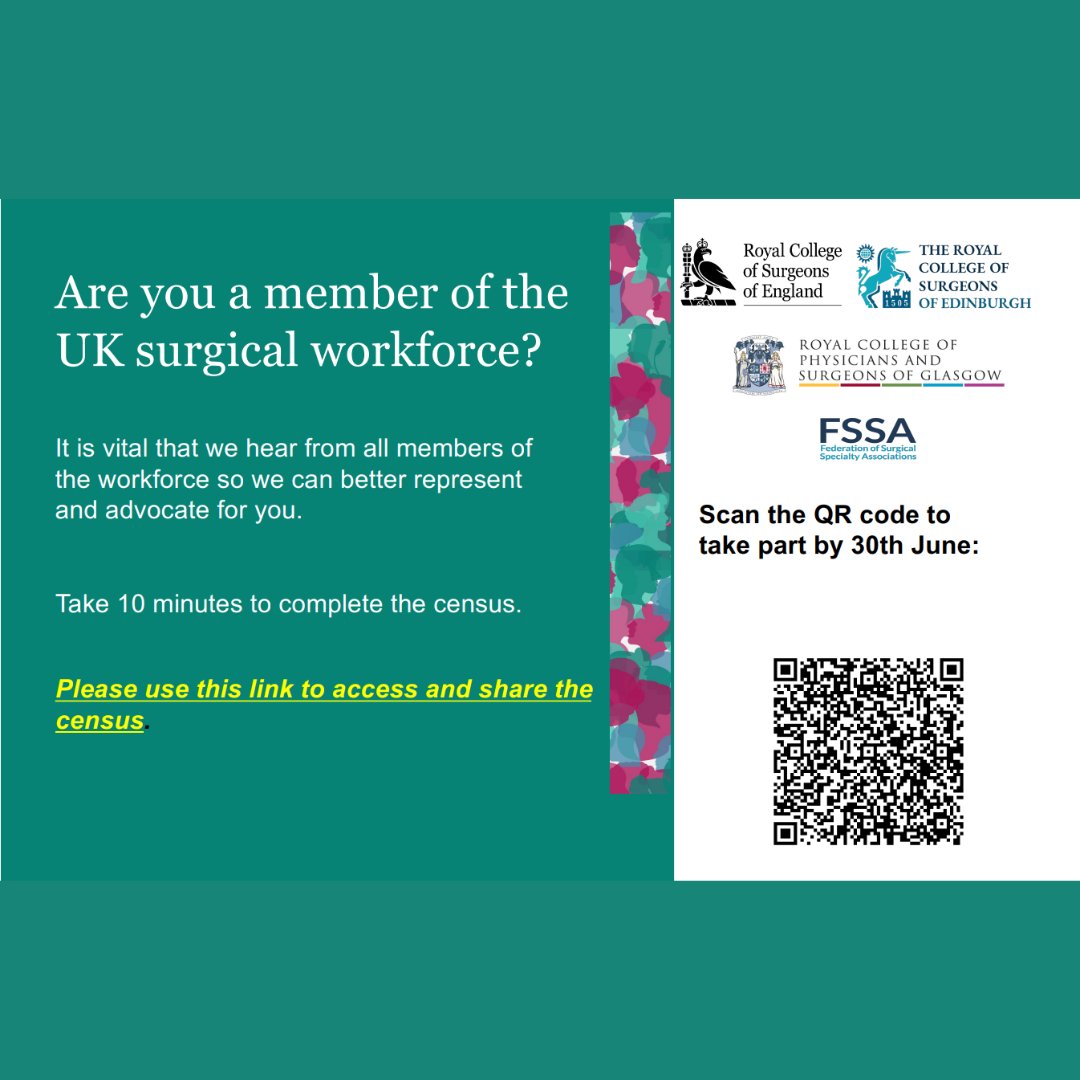 Have your say in the UK Surgical Workforce Census 2025! This is your chance to share what it's really like to work in surgery today. 
🕒 It takes just 10 minutes and all responses are anonymous. 📅 30th June 2025
 Complete the Census now! bit.ly/44uExqT