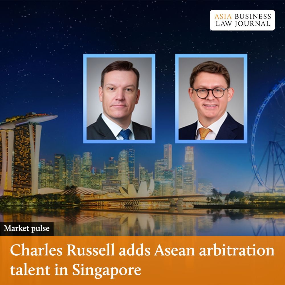 Asia Business Law Journal (@ablj_insights) on Twitter photo International firm <a href="/CRS_Lawyers/">Charles Russell Speechlys</a> has recruited Gavin Margetson and Henry Winter, both from Mishcon de Reya, as partners in its commercial dispute resolution team in Singapore.
See more in <a href="/ABLJ_insights/">Asia Business Law Journal</a> 👇
law.asia/charles-russel…
#lawfirms #lawyers #legal #law #news International firm <a href="/CRS_Lawyers/">Charles Russell Speechlys</a> has recruited Gavin Margetson and Henry Winter, both from Mishcon de Reya, as partners in its commercial dispute resolution team in Singapore.
See more in <a href="/ABLJ_insights/">Asia Business Law Journal</a> 👇
law.asia/charles-russel…
#lawfirms #lawyers #legal #law #news