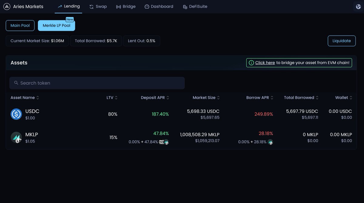 jihoo_thinker's tweet photo. @rektbrewz @Aptos @Merkle_Trade @yeptos Plus, you can redeposit your MKLP into the @AriesMarkets  and earn extra APT at ~20% APR😉 https://t.co/5PNW2EiiMT