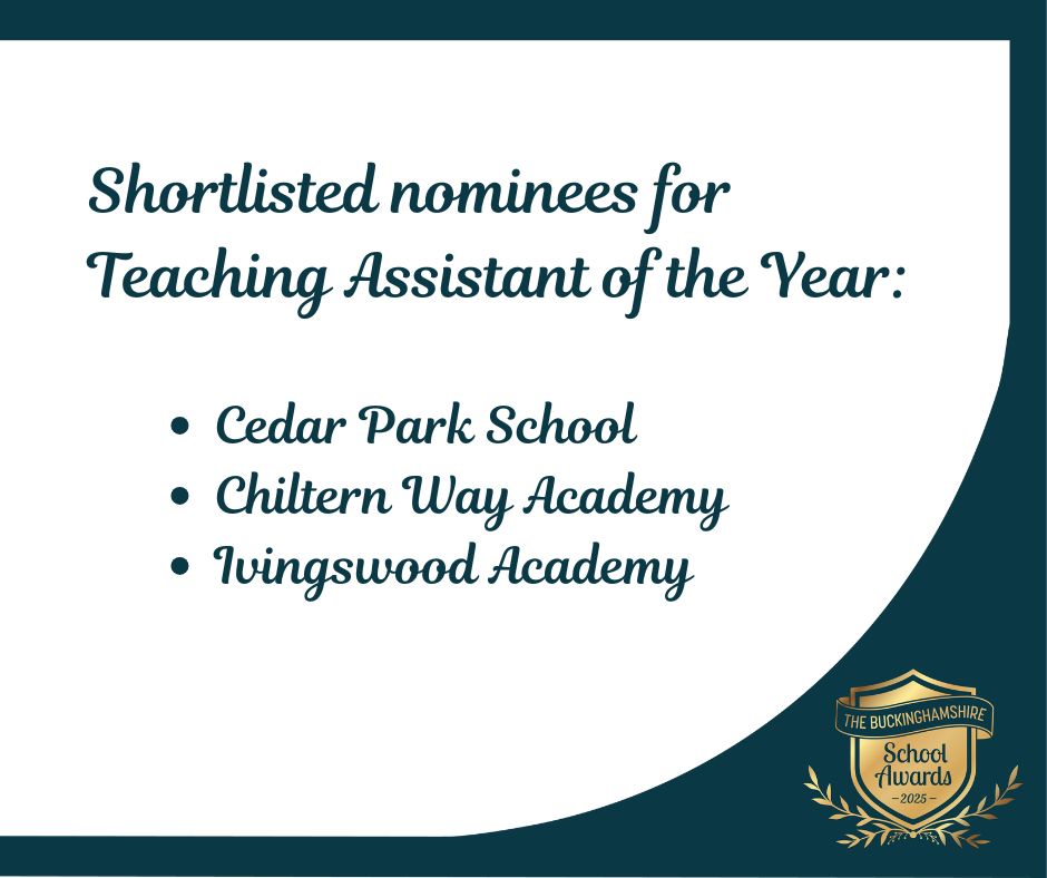 Buckinghamshire Council (@buckscouncil) on Twitter photo Pleased to share with you today the schools of the shortlisted nominees in the categories of Headteacher of the Year and Teaching Assistant of the Year in this year's Buckinghamshire School Awards.
<a href="/AmershamSchool_/">AmershamSchool</a> <a href="/TurnfurlongInf1/">TurnfurlongInfantSchool</a> <a href="/CedarParkSchoo1/">Cedar Park School</a> <a href="/AcademyWay90682/">Chiltern Way Academy Trust</a> <a href="/ivingswood/">Ivingswood Academy</a> Pleased to share with you today the schools of the shortlisted nominees in the categories of Headteacher of the Year and Teaching Assistant of the Year in this year's Buckinghamshire School Awards.
<a href="/AmershamSchool_/">AmershamSchool</a> <a href="/TurnfurlongInf1/">TurnfurlongInfantSchool</a> <a href="/CedarParkSchoo1/">Cedar Park School</a> <a href="/AcademyWay90682/">Chiltern Way Academy Trust</a> <a href="/ivingswood/">Ivingswood Academy</a>
