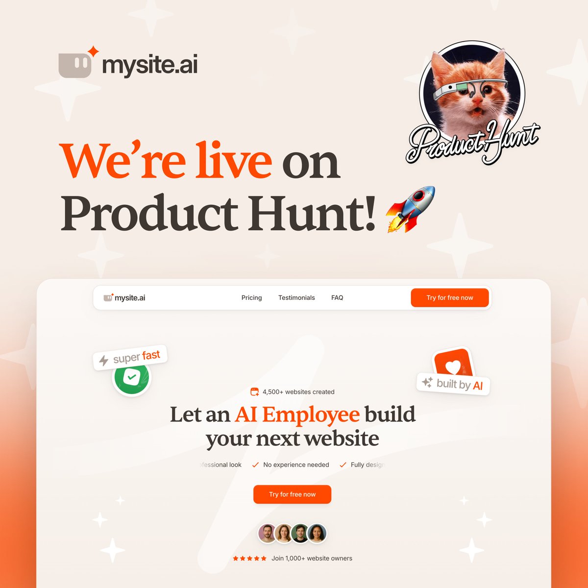 mysiteai's tweet image. We&apos;re LIVE on Product Hunt!
mysite.ai - the first AI employee that builds complete websites in 2 minutes for small businesses.
Help us reach #1 today! Every vote counts 🙏
👉 producthunt.com/products/mysit…
#ProductHunt #AI #SmallBusiness