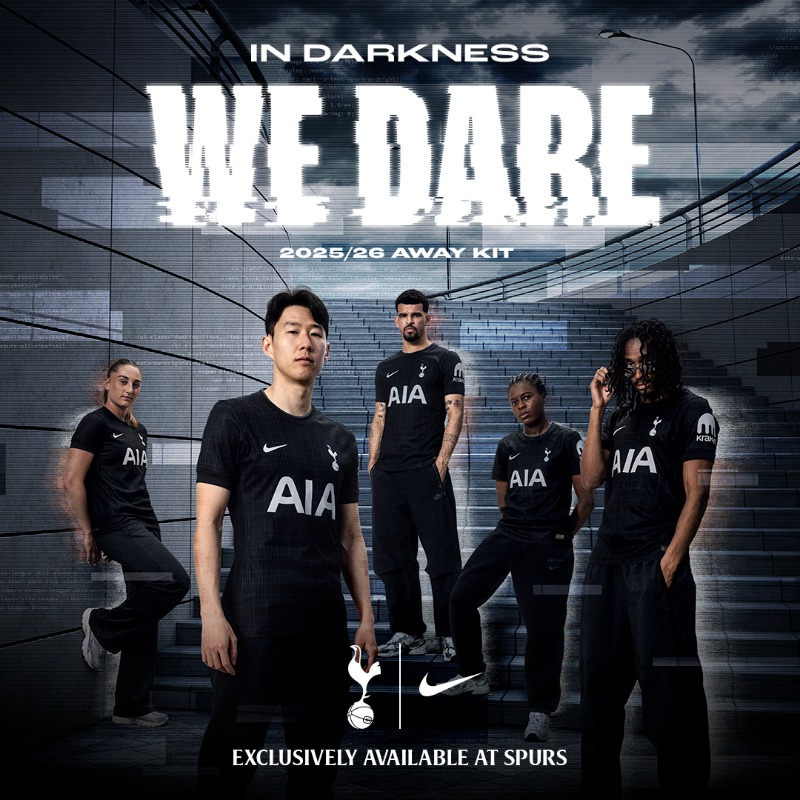 SpursOfficial's tweet photo. Dark mode 🔛

Get your 2025/26 Away Kit now – exclusively in-store and online 🛒