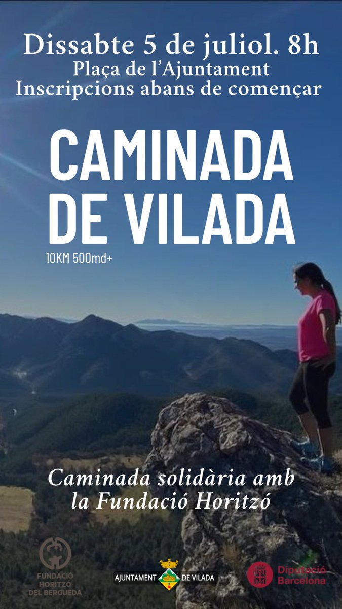 AjVilada's tweet image. 🚶🏻♀️🚶🏻♂️ Vine a conèixer el pati ⛰️
📆 Dissabte 5 de juliol
🕗 8h
📍 Plaça de l’Ajuntament Vilada
📈 10kM 500md+
🎟️ Inscripcions abans de sortir
💶 5€
🤗 Col·labora amb la @GHoritzo
#vilada #visitvilada #elberguedà #berguedà #caminades