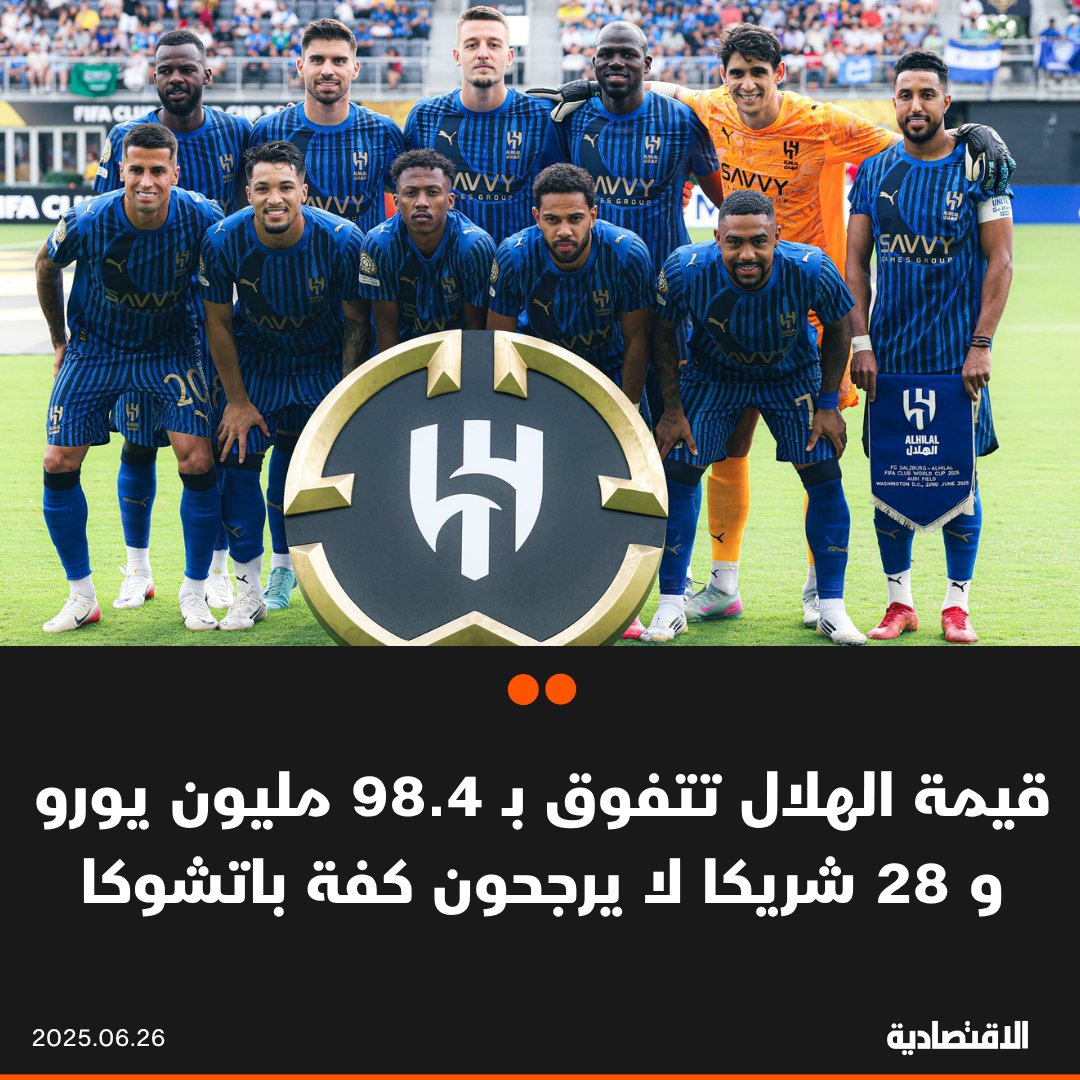 صحيفة الاقتصادية (@aleqtisadiah) on Twitter photo القيمة السوقية لـ #الهلال تتجاوز 158 مليون يورو مقابل 60 مليونا لـ #باتشوكا خصمه في مواجهة التأهل لثمن نهائي #كأس_العالم_للأندية، وفقا لـ "ترانسفير ماركت"
🟠 الفريق المكسيكي يملك 28 راعيا وشريكا تجاريا، فيما يملك نظيره السعودي 13 فقط
<a href="/Mohamed03241193/">Mohamed Said</a>
aleqt.com/2025/06/26/art… القيمة السوقية لـ #الهلال تتجاوز 158 مليون يورو مقابل 60 مليونا لـ #باتشوكا خصمه في مواجهة التأهل لثمن نهائي #كأس_العالم_للأندية، وفقا لـ "ترانسفير ماركت"
🟠 الفريق المكسيكي يملك 28 راعيا وشريكا تجاريا، فيما يملك نظيره السعودي 13 فقط
<a href="/Mohamed03241193/">Mohamed Said</a>
aleqt.com/2025/06/26/art…