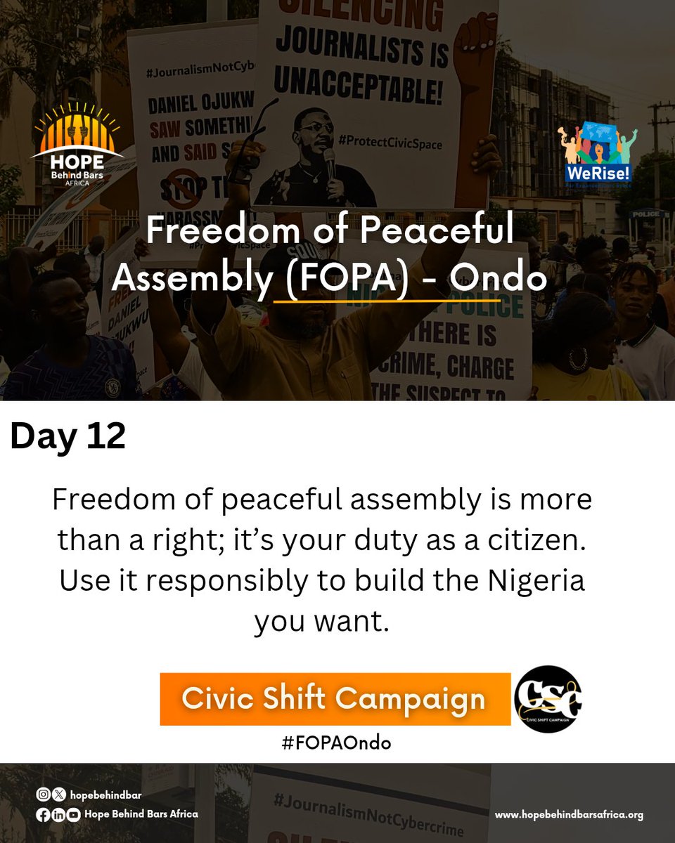 #FOPAOndo
#NonViolentVoices
#CivicShiftCampaign
#HopeBehindBarsAfrica
<a href="/hopebehindbar/">HOPE BEHIND BARS AFRICA (Criminal Justice Reforms)</a>