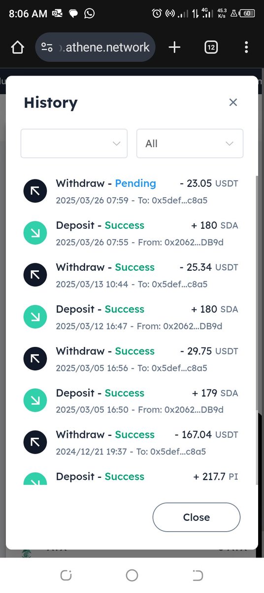 AnthonyM46679's tweet photo. @Athene_Network Pending withdrawal since 26 of March. Please check your database and release all pending withdrawals. https://t.co/m2zrmZwzVu