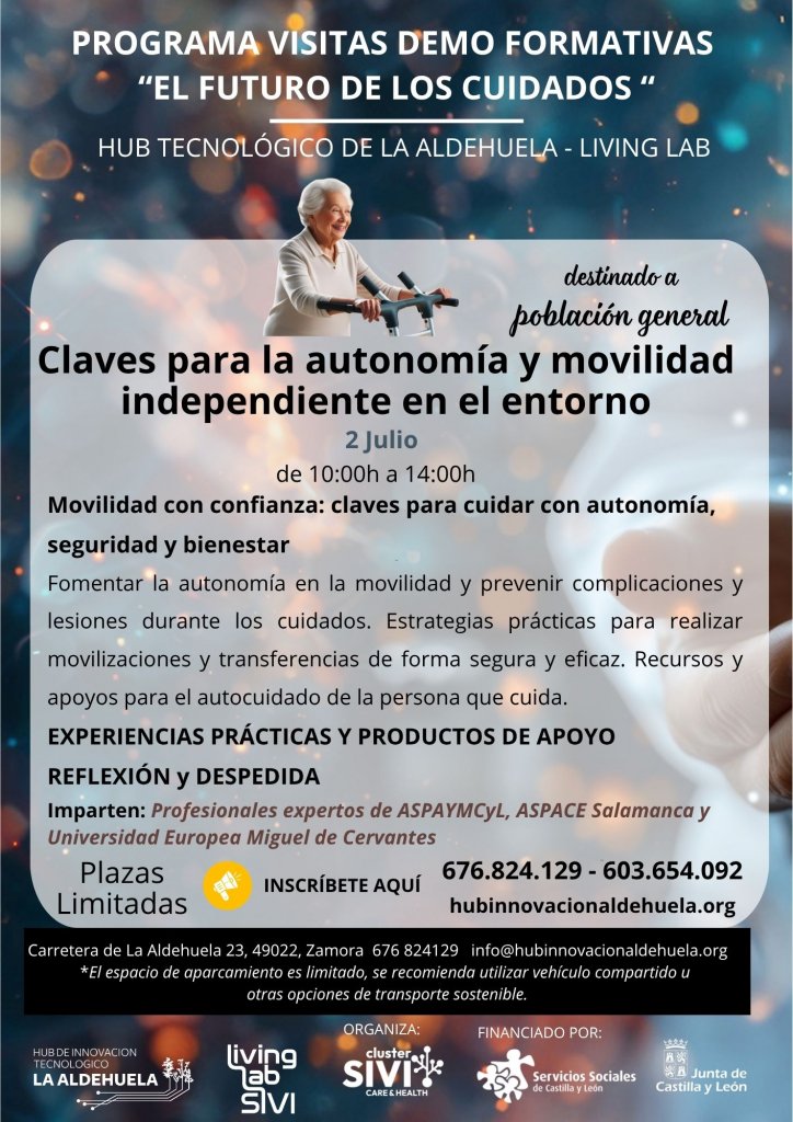 IMPULSA_CyL's tweet image. El @clustersivi organiza el taller &apos;Movilizaciones y transferencias para una mayor autonomía&apos; para personas que quieran mejorar su movilidad y bienestar o la de otras cercanas.

📍HUB de Innovación Tecnológico La Aldehuela #ZAMORA
🗓02/07
🕙De 10 a 14 h
📝bit.ly/4eo1vTp