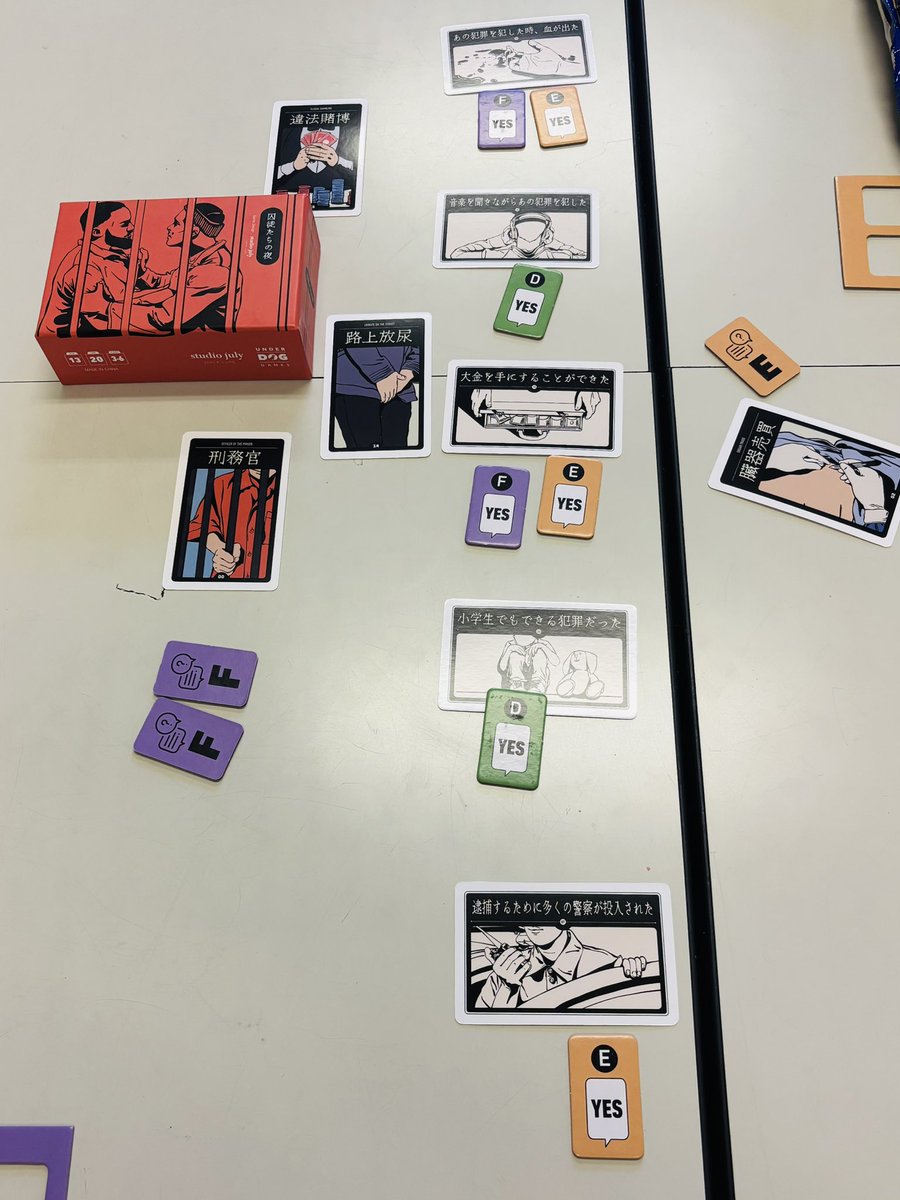 #囚徒たちの夜

気になっていたゲーム
やはり面白かった
次回は最大人数でやりたい！

#ボードゲーム
#カードゲーム
#路上放尿は犯罪です！