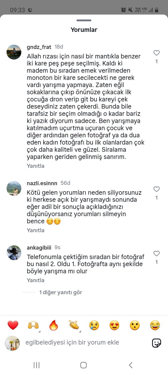 3301ankara's tweet photo. @egilbelediyesi Ben susayım yorumlar anlatsın olayı. Yeni ve tarafsız bir jüri ile seçimin yeniden yapilması gerekmekte. Aksi takdirde her mecrada her tondan bu olayı duyuracağımı ve adalet arayacağımı bilmenizi isterim. Neyse ki bu yorumlari sildiğiniz gibi twitleri de silemeyeceksiniz. https://t.co/HuizmnpOVi