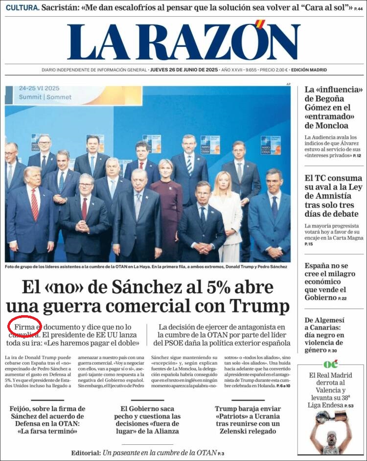 Queridos colegas, repitan conmigo 100 veces:

"Al final de una cumbre de la OTAN ni se firma ni se vota nada". 

"Al final de una cumbre de la OTAN ni se firma ni se vota nada". "Al final de una cumbre de la OTAN ni se firma ni se vota nada". Así 97 veces más.

En serio. No se
