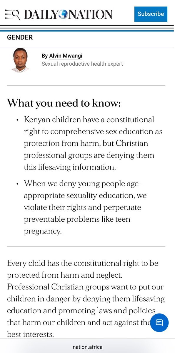 ๐ฐ๐ช #RutoMustGo ๐ฐ๐ช (@alvinmwangi254) on Twitter photo Kenyan Christian professional groups are endangering children by opposing #SexEducationKe! Their ignorance fuels teen pregnancies, abuse & silence. Children need truth, not taboo. Stop moral policing & start protecting lives. Read my opinion as published by <a href="/NationAfrica/">Daily Nation</a> Kenyan Christian professional groups are endangering children by opposing #SexEducationKe! Their ignorance fuels teen pregnancies, abuse & silence. Children need truth, not taboo. Stop moral policing & start protecting lives. Read my opinion as published by <a href="/NationAfrica/">Daily Nation</a>