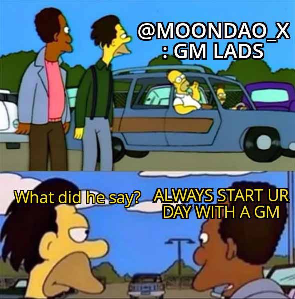MoonDAO (@moondao_x) on Twitter photo GM GM MOONers 🌒
Say GM back 🫵 🙂↕️.
Meme Creator by ours truly <a href="/0x_addi/">Abdullahi Bello 🦾</a> 😎 Drop him a follow 🫵🥷. GM GM MOONers 🌒
Say GM back 🫵 🙂↕️.
Meme Creator by ours truly <a href="/0x_addi/">Abdullahi Bello 🦾</a> 😎 Drop him a follow 🫵🥷.
